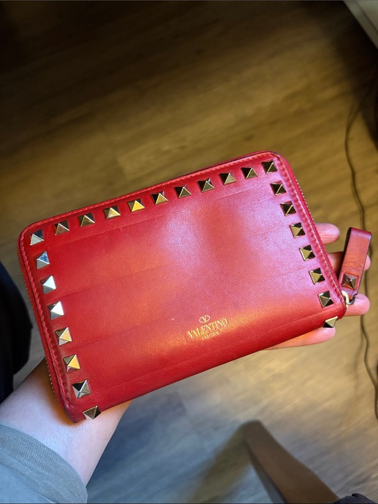 Valentino Handbags - Valentino Garavani Red Leather Rockstud Zip Wallet with Gold studs